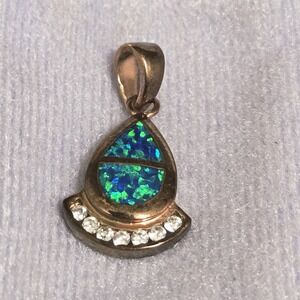 Fire Opal Inlay Mystic Topaz CZ 925 Sterling Silver‎ Pendant Lab Created Stones